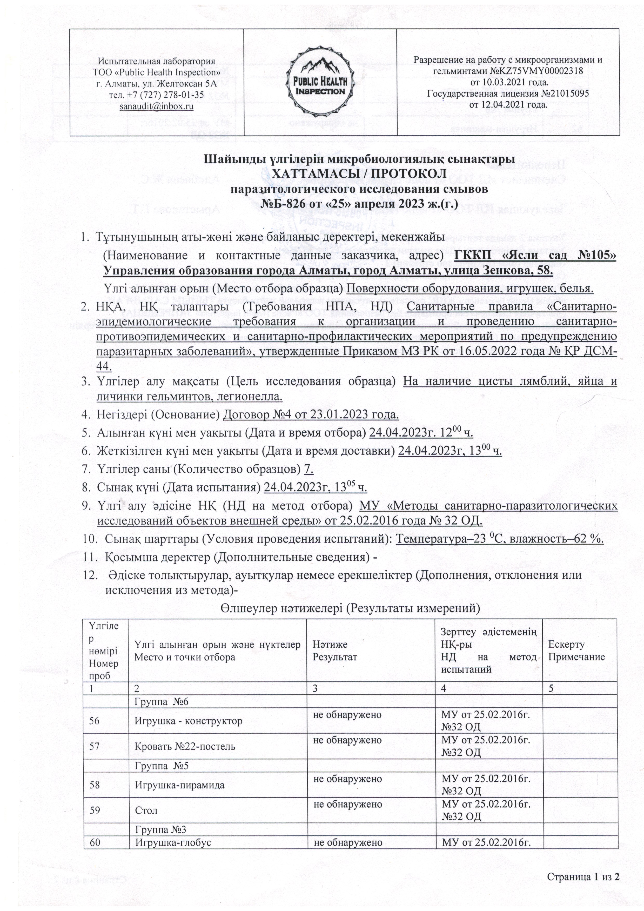 Лабораториялық зерттеулер , бірінші  жарты жылдық  2023 ж