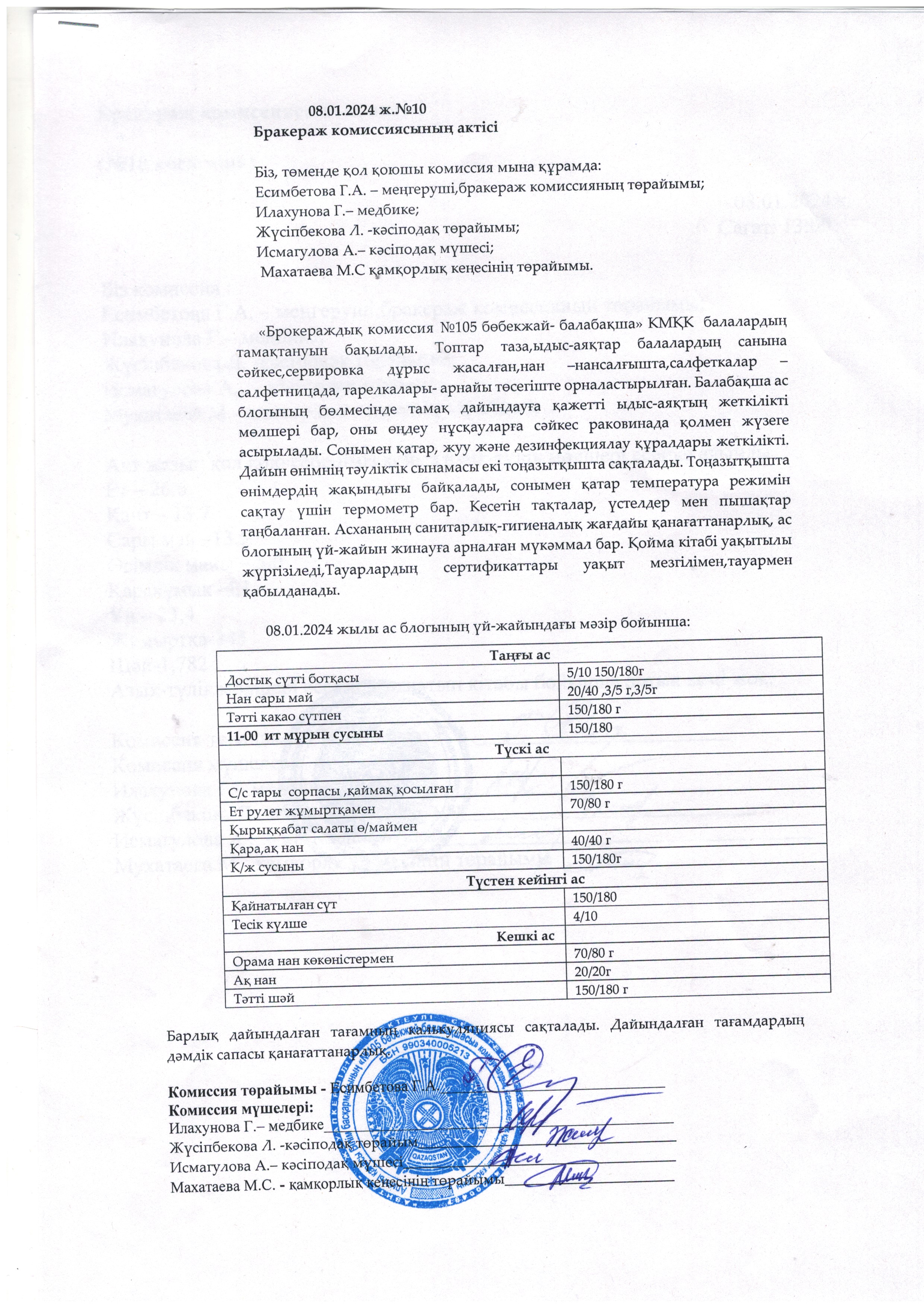 2024 оқу жылына бракераж
